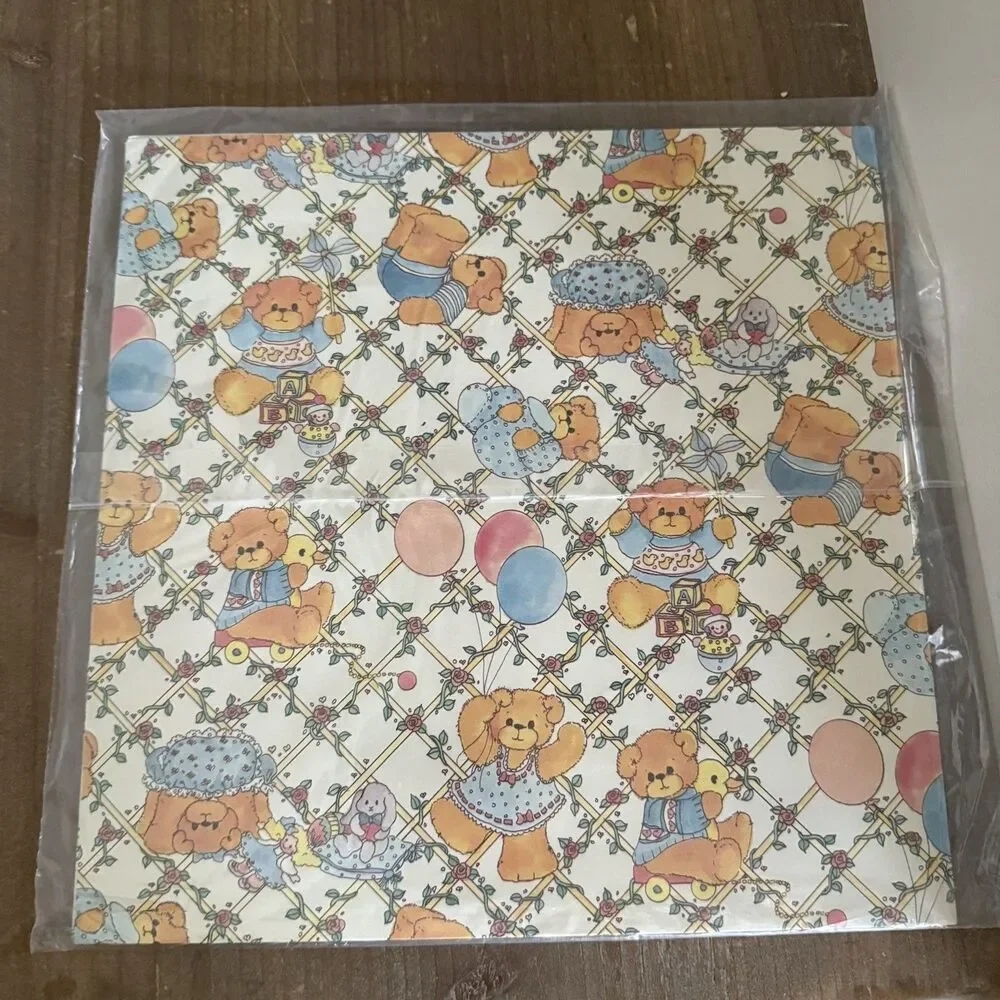 Creative Papers Vintage Gift Wrap Wrapping Paper Denim Bears NOS